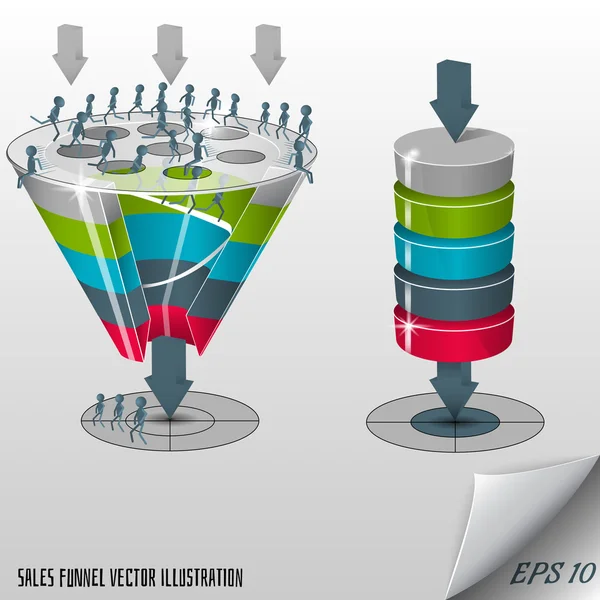 Conversie of verkoop trechter 3d, vectorafbeeldingen — Wektor stockowy