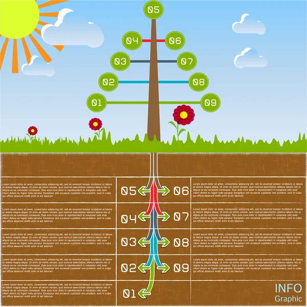 Infografía de diseño plano con elemento árbol — Vector de stock