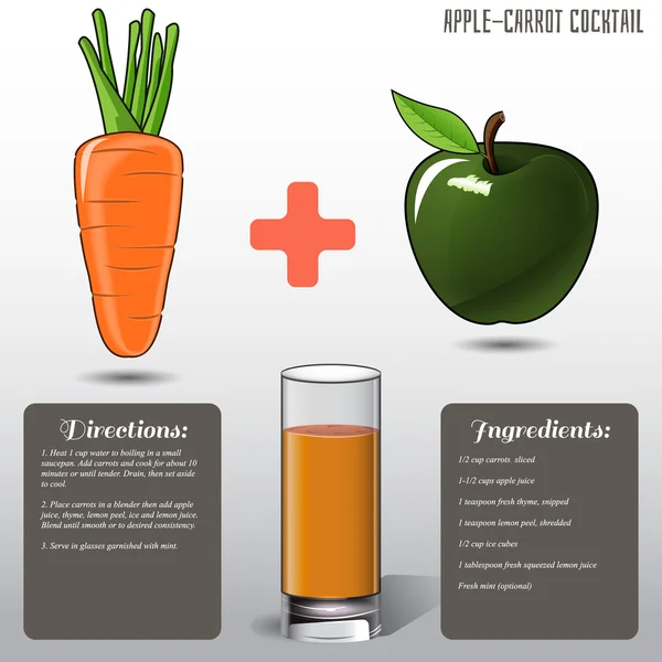 Яблочный морковный сок, на сером фоне. Векторная иллюстрация . — стоковый вектор