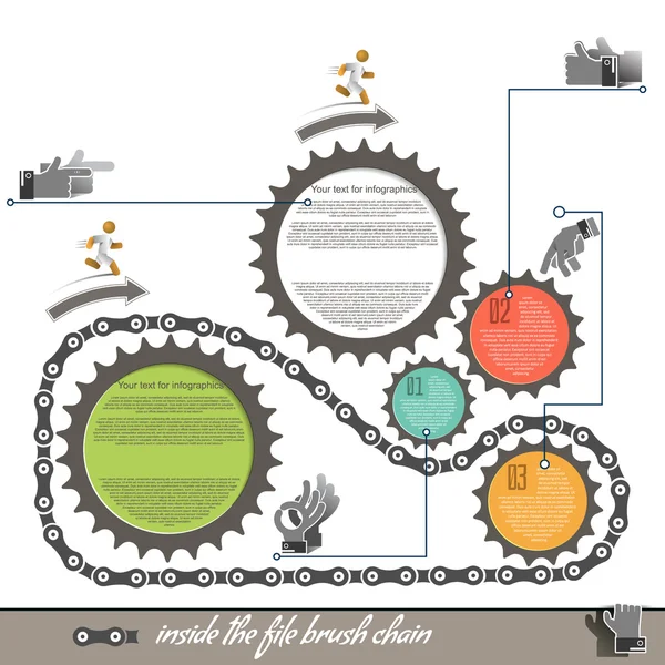 Delar av infographics cykel sprocket, tidslinje. — Stock vektor