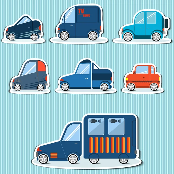 Iconos de coches planos sobre un fondo blanco — Vector de stock