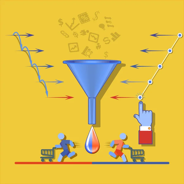 Sales funnel flat illustration, vector graphics. — Stock Vector