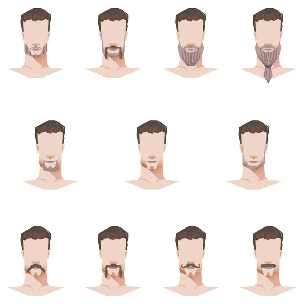 Bigode rosto masculino e barba estilo plano —  Vetores de Stock