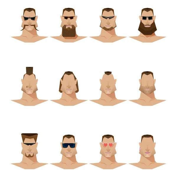 Baffi viso maschile e barba e occhiali da sole, stile piatto — Vettoriale Stock