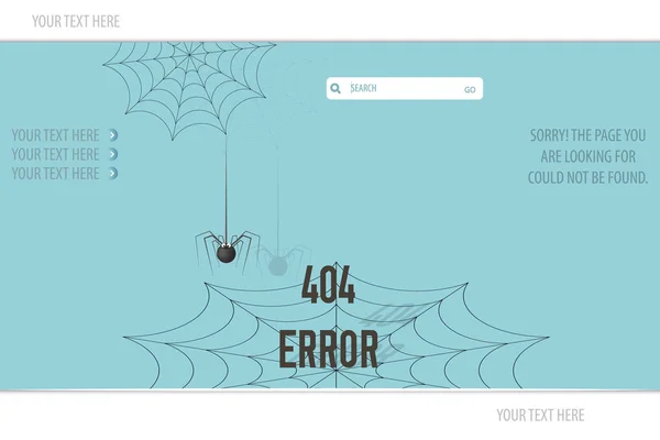 Seite nicht gefunden Fehler 404, Vektorillustration Spinne und Spinnwebe — Stockvektor