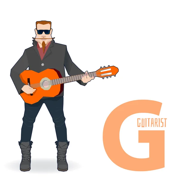 Flat vector profissão Carta G - guitarrista — Vetor de Stock