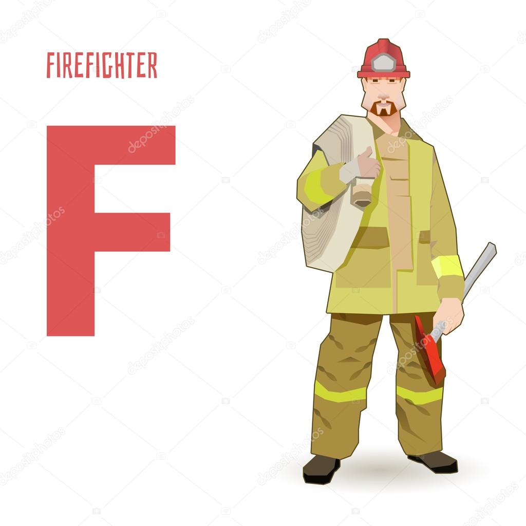 flat vector profession Letter F - firefighter 
