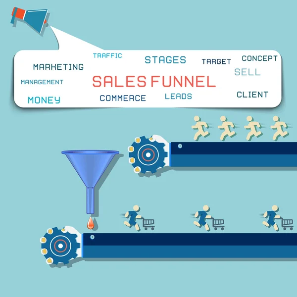 Sales funnel flat illustration, vector graphics. — Stock Vector