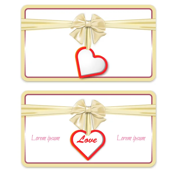 Tarjeta de regalo con un arco y un corazón con amor — Vector de stock