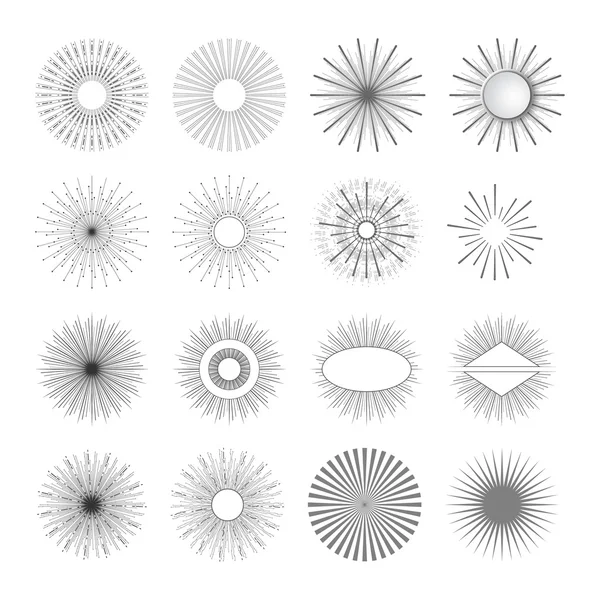 Formas geométricas y rayos de luz. Set Sunbusrt para logo vintage y retro — Archivo Imágenes Vectoriales