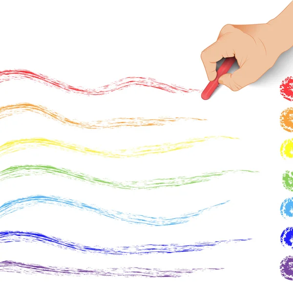 Hand zeichnet einen Regenbogen aus Kreide — Stockvektor