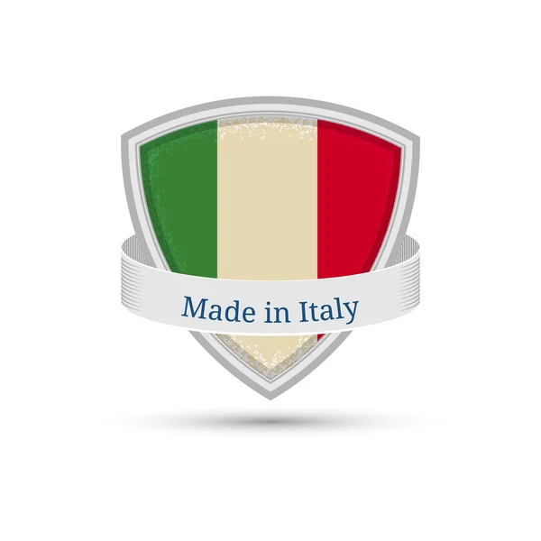 Gemaakt in Italië, Italië vlag etiket op het schild — Stockvector