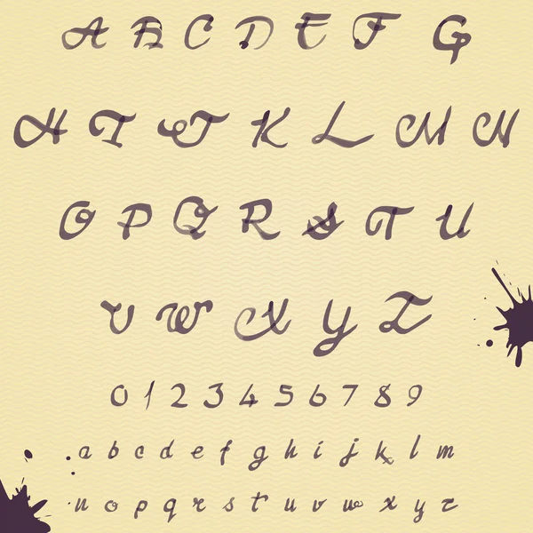 Alfabeto escrito à mão aquarela. Números e símbolos . — Vetor de Stock