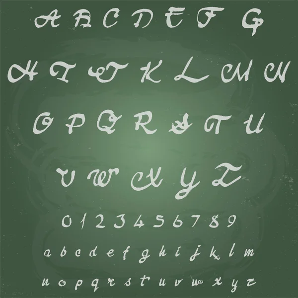 Dibujado en un alfabeto de pizarra y números con tiza — Vector de stock