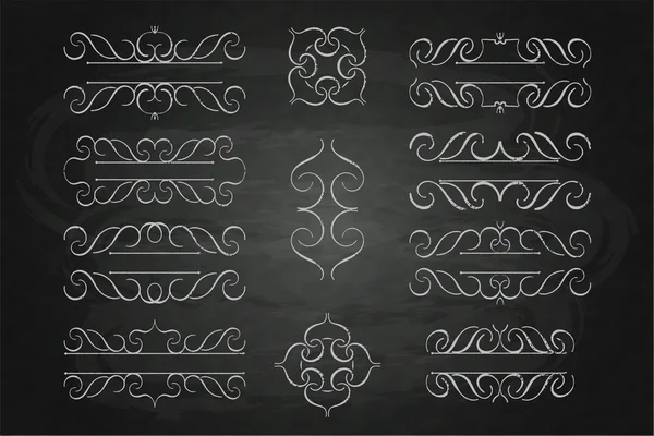 Set kaligrafi monogram desain bunga, vintage pola logo kapur di papan tulis - Stok Vektor