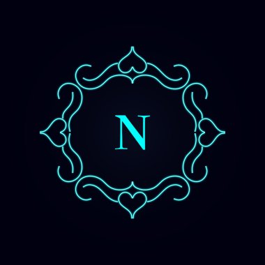 Hat monogram çiçek tasarım, vintage desen logo n harfleri.