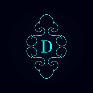 Hat monogram çiçek tasarım, vintage desen logo harf d