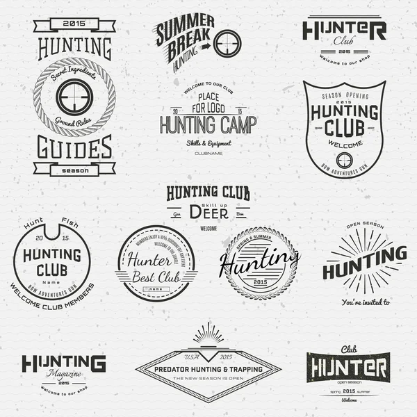 Logotipos e rótulos de crachás de caça para qualquer uso — Vetor de Stock