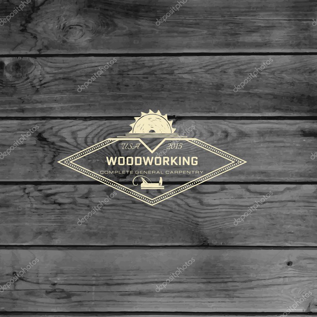 Woodworking badges logos and labels for any use, on wooden background texture