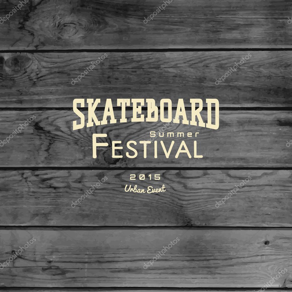 Skateboard badges logos and labels for any use, on wooden background texture