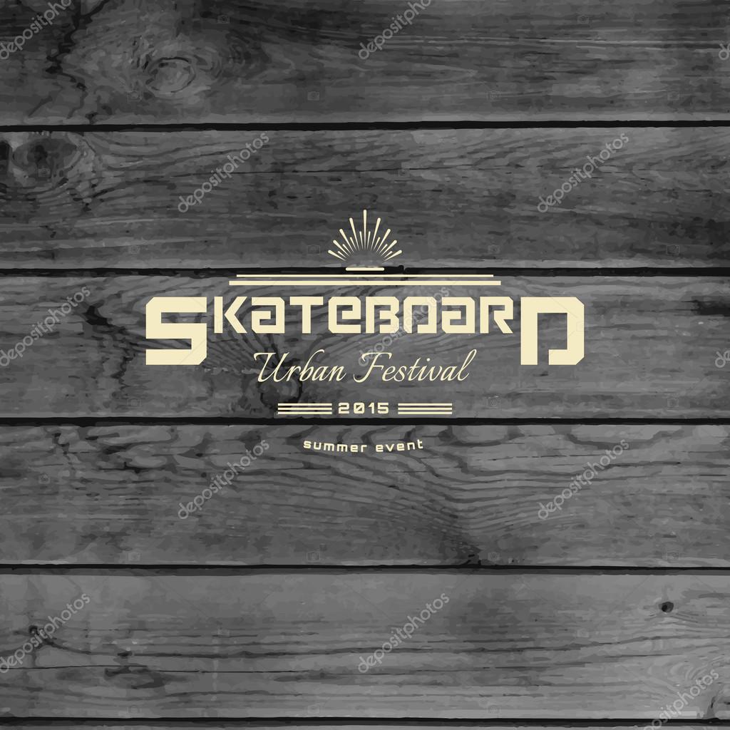 Skateboard badges logos and labels for any use, on wooden background texture