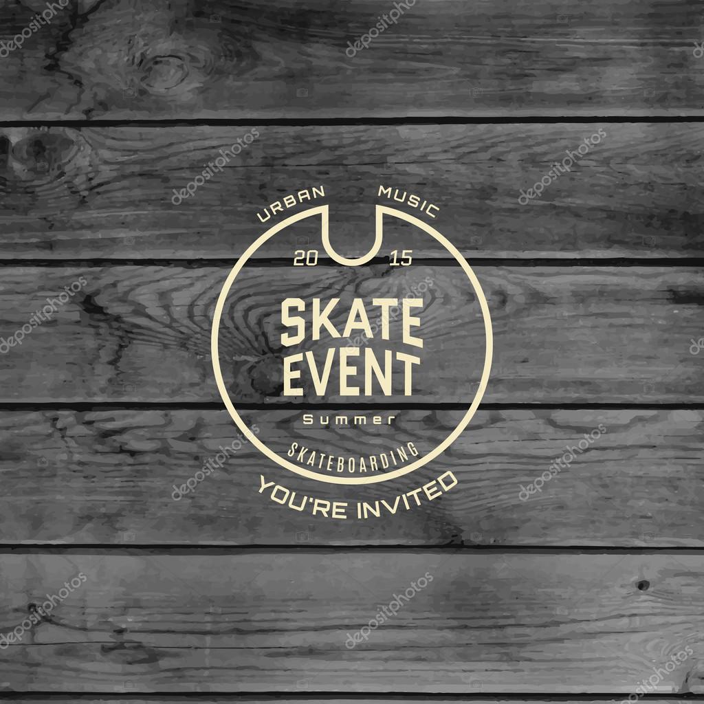 Skate event badges logos and labels for any use, on wooden background texture