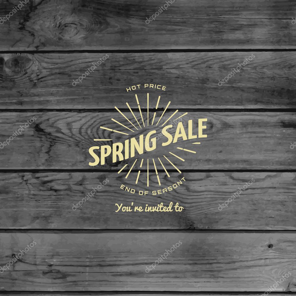 Spring sale badges logos and labels for any usem, on wooden background texture