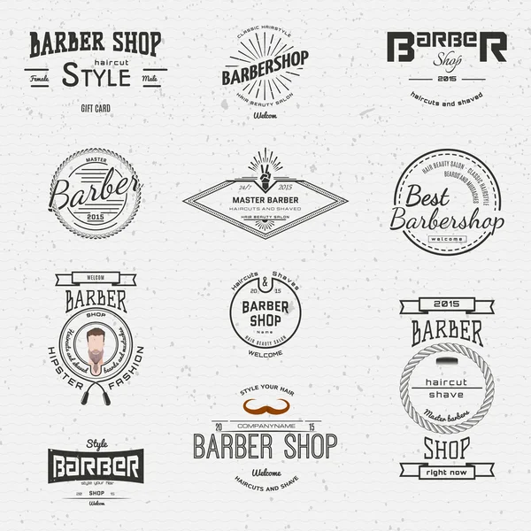 Logotipos y etiquetas de las insignias de barbería — Vector de stock