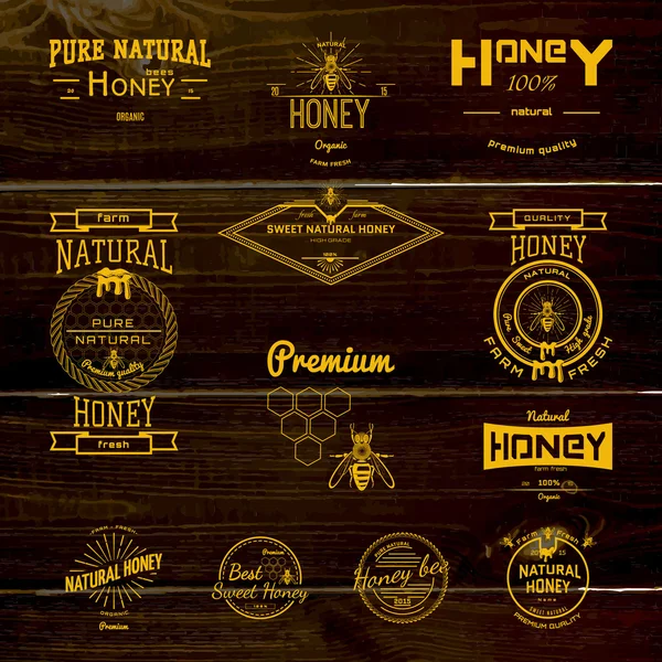 蜂蜜バッジ ロゴとラベル — ストックベクタ