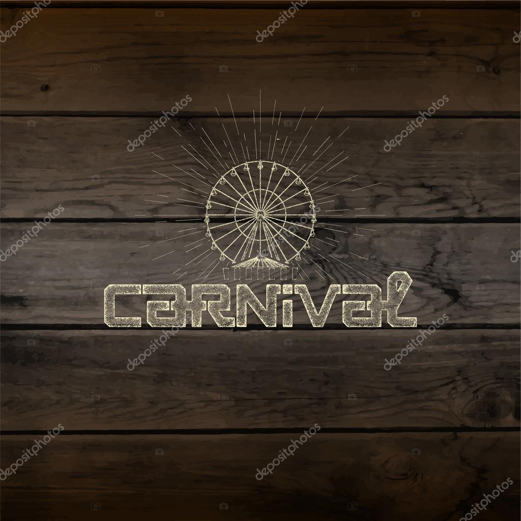 Carnival badges logos and labels for any use, on wooden background texture