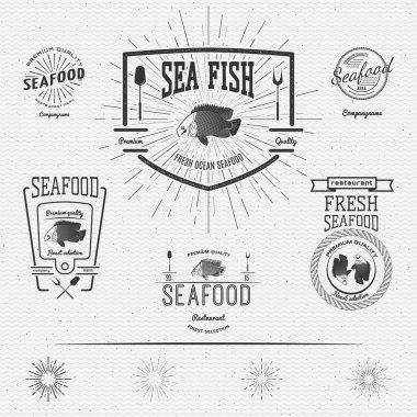 Deniz ürünleri logolar rozetleri ve herhangi bir kullanım için etiketleri