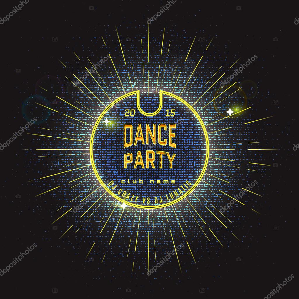 Dance party badges logos and labels Neon for any use, for example for branding parties