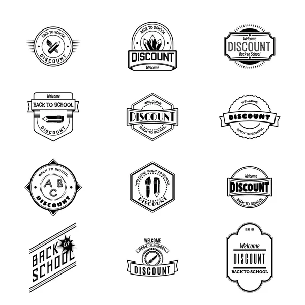 Okula geri logolar rozetleri ve herhangi bir kullanım için etiketleri — Stok Vektör