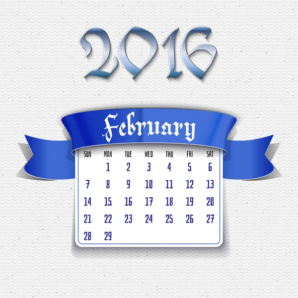 Szablon kalendarza lutego 2016 — Wektor stockowy