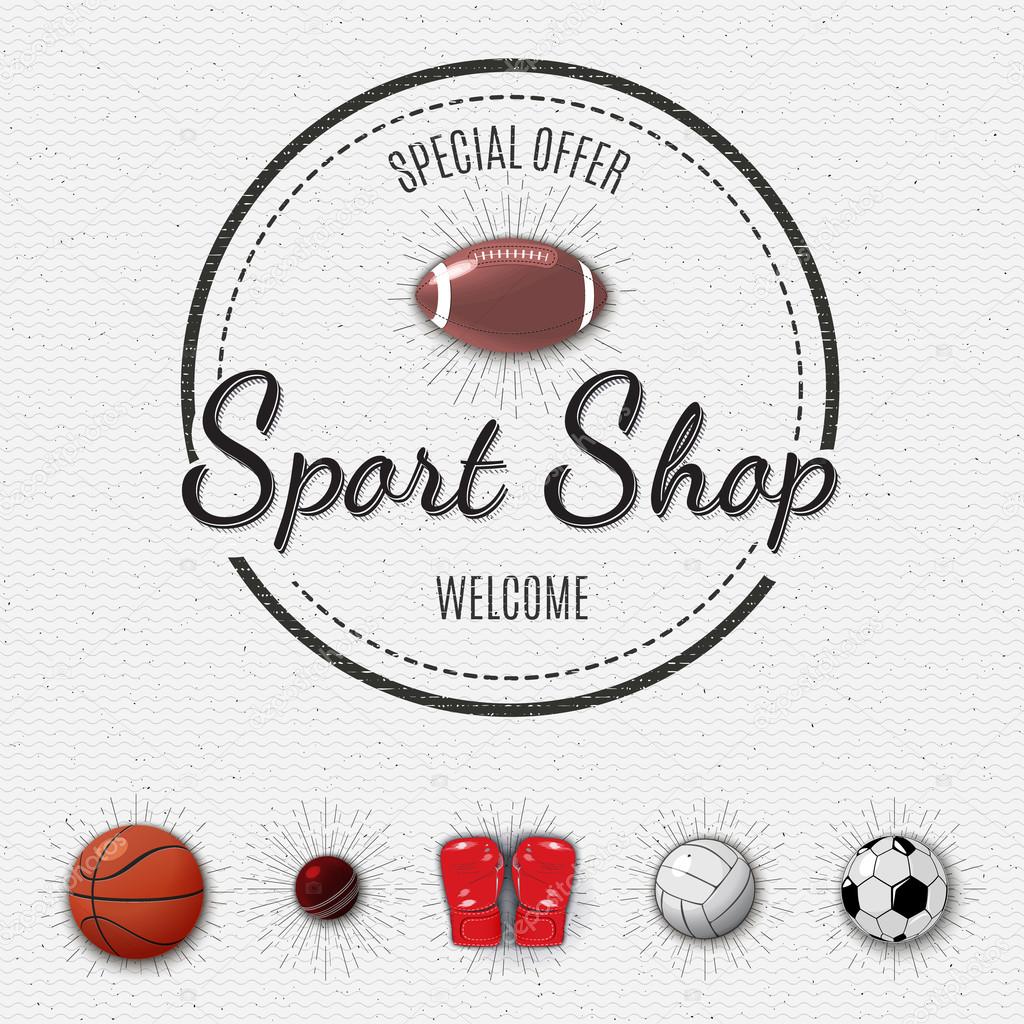 Sports shop basketball football soccer rugby squash tennis volleyball boxing cricket insignia  and labels for any use