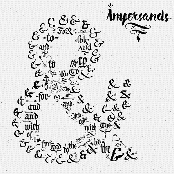 Ampersands Dibujado a mano y palabras clave — Archivo Imágenes Vectoriales