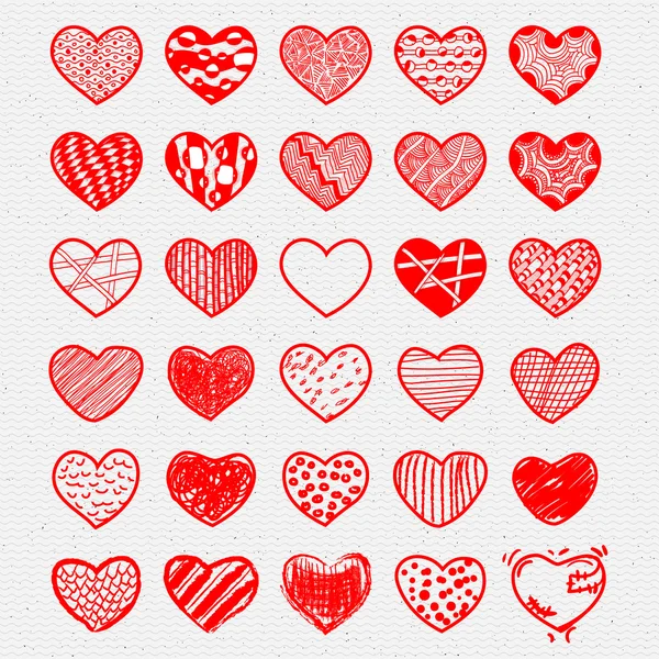 Conjunto de iconos de corazón, dibujado a mano, iconos de garabatos e ilustraciones — Archivo Imágenes Vectoriales