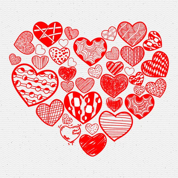 Conjunto de iconos de corazón, dibujado a mano, iconos de garabatos e ilustraciones — Archivo Imágenes Vectoriales