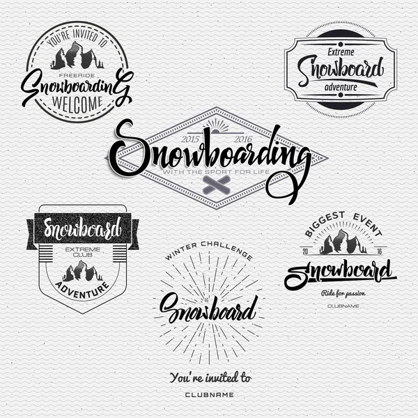 Badges Snowboard handmade designed brush lettering, for design presentations — 스톡 벡터