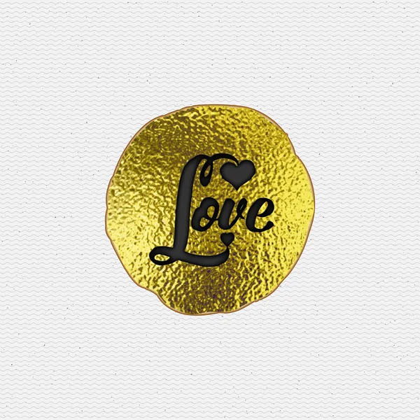 Love - the word as a badge decorated in different part gold, rays, water color, foil, can be used cards, posters, presentations, congratulations — Wektor stockowy