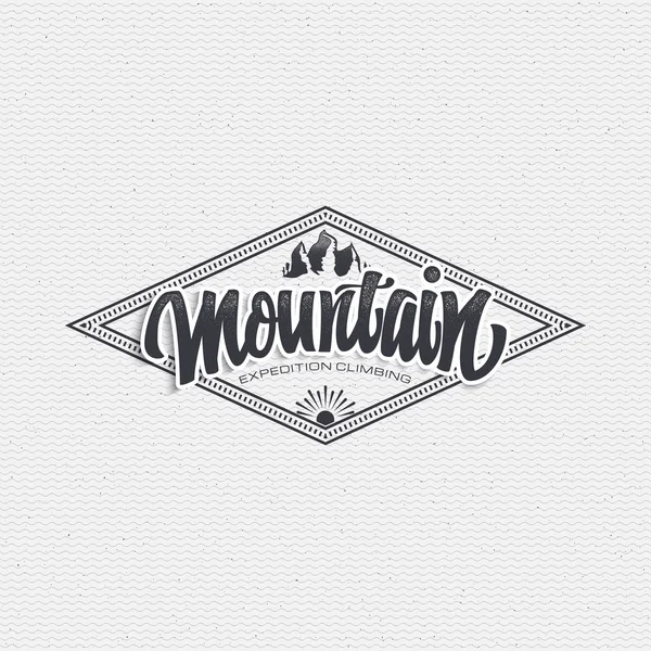 Mountain adventure and expedition insignia badges It can be used as a print on clothing, stamped business cards presentations — Stock Vector