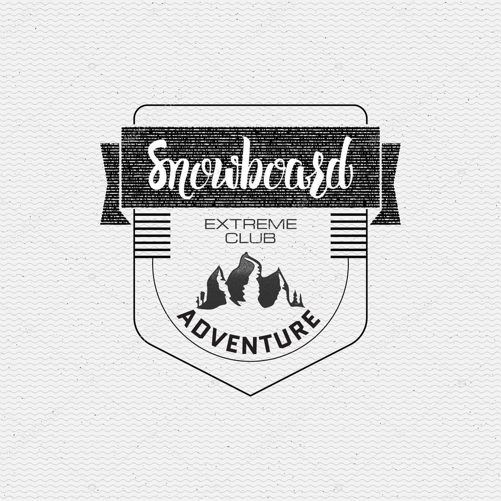 Graphic icon for snowboarding monochrome style lettering calligraphic inscription