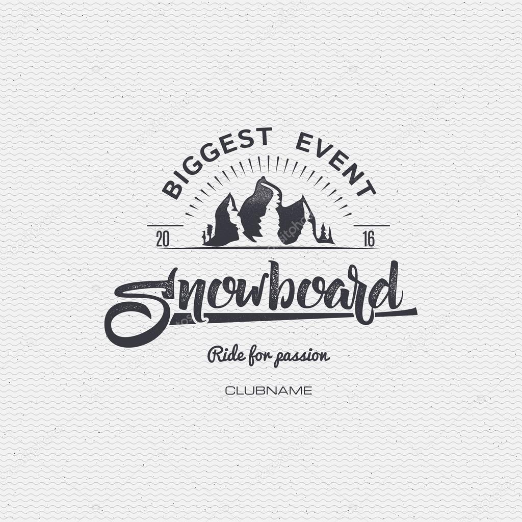 Graphic icon for snowboarding monochrome style lettering calligraphic inscription
