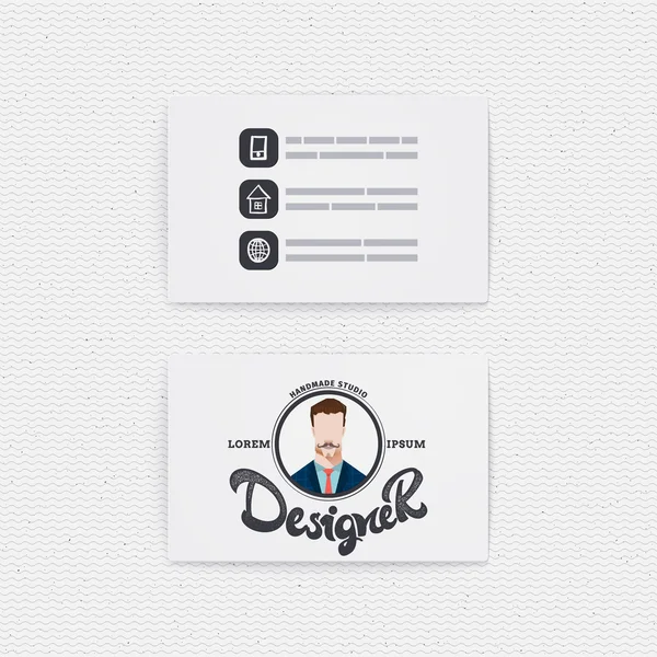 Kartu bisnis dengan logo desainer, ilustrasi hipster di tempat foto dapat digunakan untuk merancang presentasi, identitas perusahaan - Stok Vektor