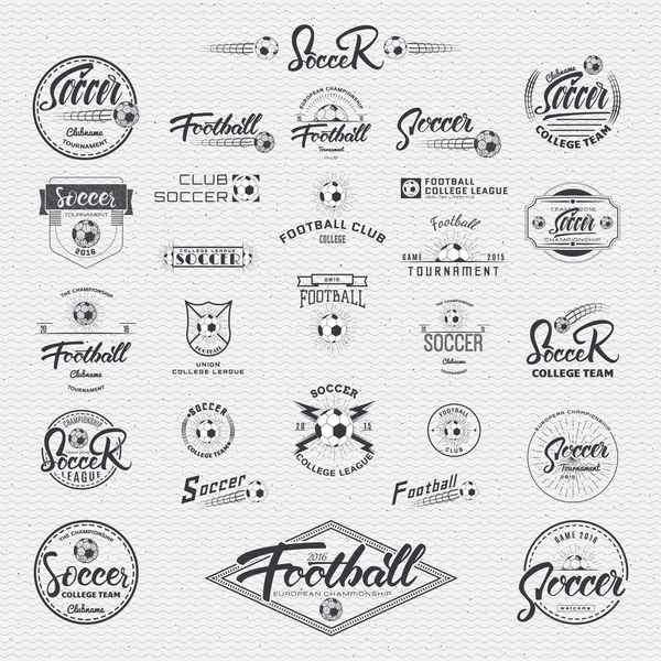 Football, Soccer Hand lettering badges labels can be used for design, presentations, brochures, flyers, sports equipment, corporate identity, sales — Stock Vector