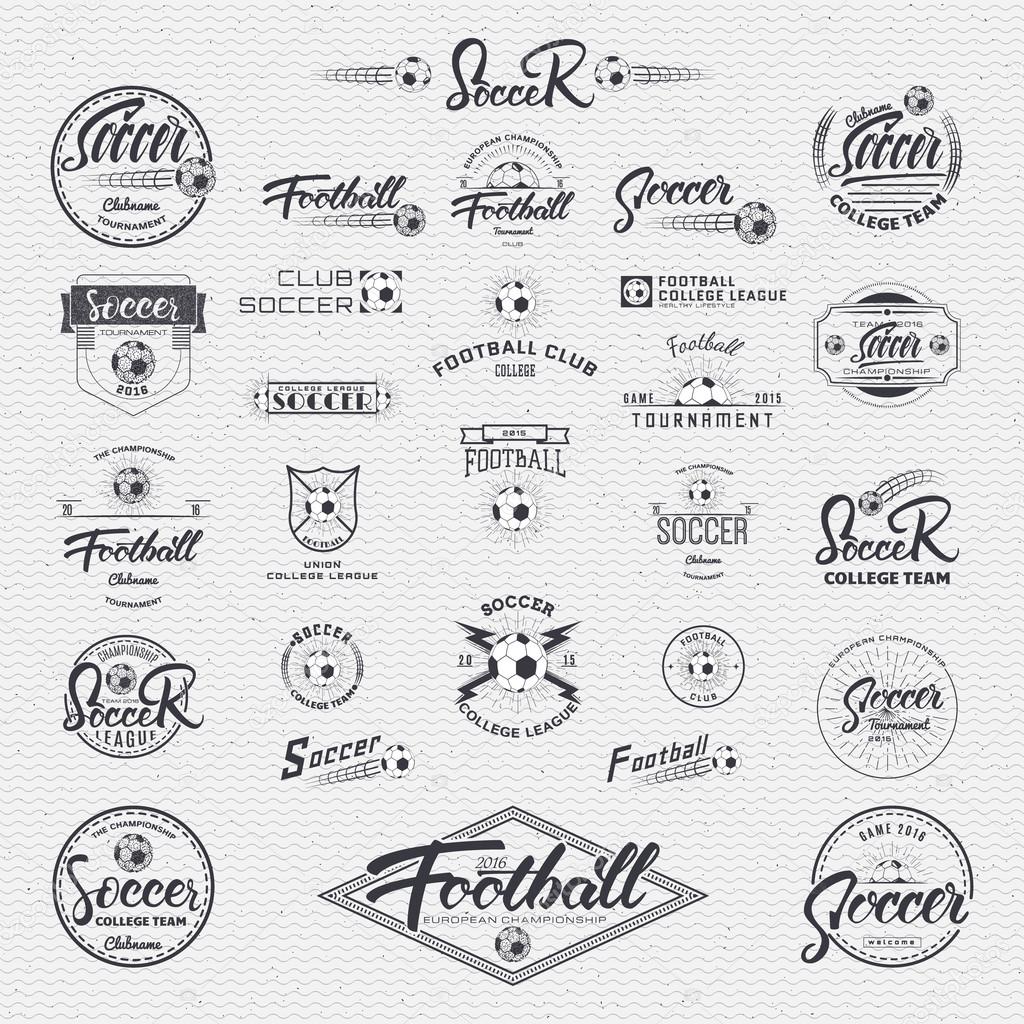 Football, Soccer Hand lettering badges labels can be used for design, presentations, brochures, flyers, sports equipment, corporate identity, sales