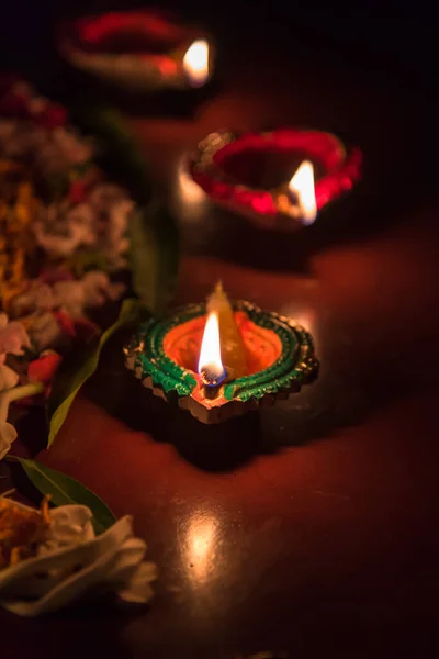 Närbild Diya Eller Lampa Med Användning Selektivt Fokus — Stockfoto