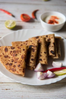  Paratha 'nın yemek geçmişi. Yaklaş, seçici odaklanma.