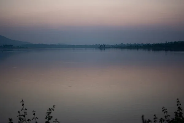 Vue Sur Lac Baranti Moment Coucher Soleil Baranti Est Petit — Photo