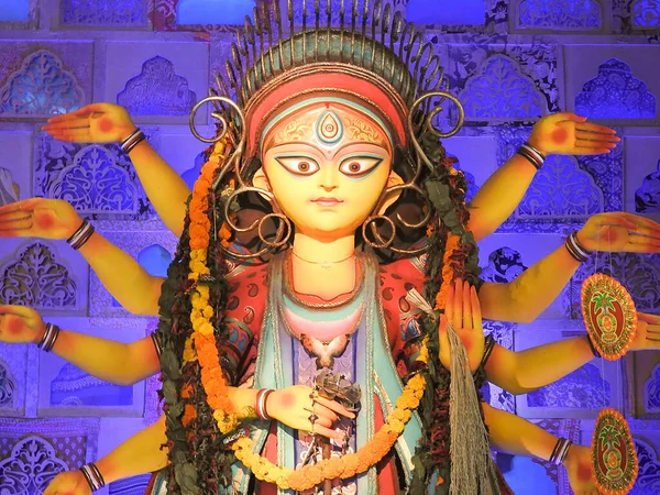 Allerhoogste Shakti Maa Durga Wordt Aanbeden Met Diya Lamp Uiterste — Stockfoto